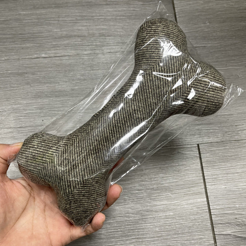 HKM-558483 Cotton Velvet Dog Toy Bone for Biting and Molar Relief, 20x10cm - Available in Multiple Colors