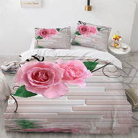 HKM-558483 Floral Digital Printed 3-Piece Bedding Set for 1.8m Bed