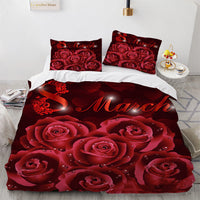HKM-558483 Floral Digital Printed 3-Piece Bedding Set for 1.8m Bed