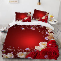HKM-558483 Floral Digital Printed 3-Piece Bedding Set for 1.8m Bed