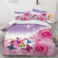 HKM-558483 Floral Digital Printed 3-Piece Bedding Set for 1.8m Bed