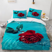 HKM-558483 Floral Digital Printed 3-Piece Bedding Set for 1.8m Bed