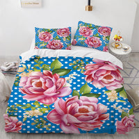 HKM-558483 Floral Digital Printed 3-Piece Bedding Set for 1.8m Bed