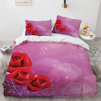 HKM-558483 Floral Digital Printed 3-Piece Bedding Set for 1.8m Bed