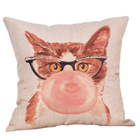 HKM-558547 Cartoon Hand-painted Cat and Rabbit Pillow Cover - 45x45cm Spandex Cushion Cover with Floral Design