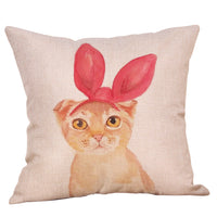 HKM-558547 Cartoon Hand-painted Cat and Rabbit Pillow Cover - 45x45cm Spandex Cushion Cover with Floral Design