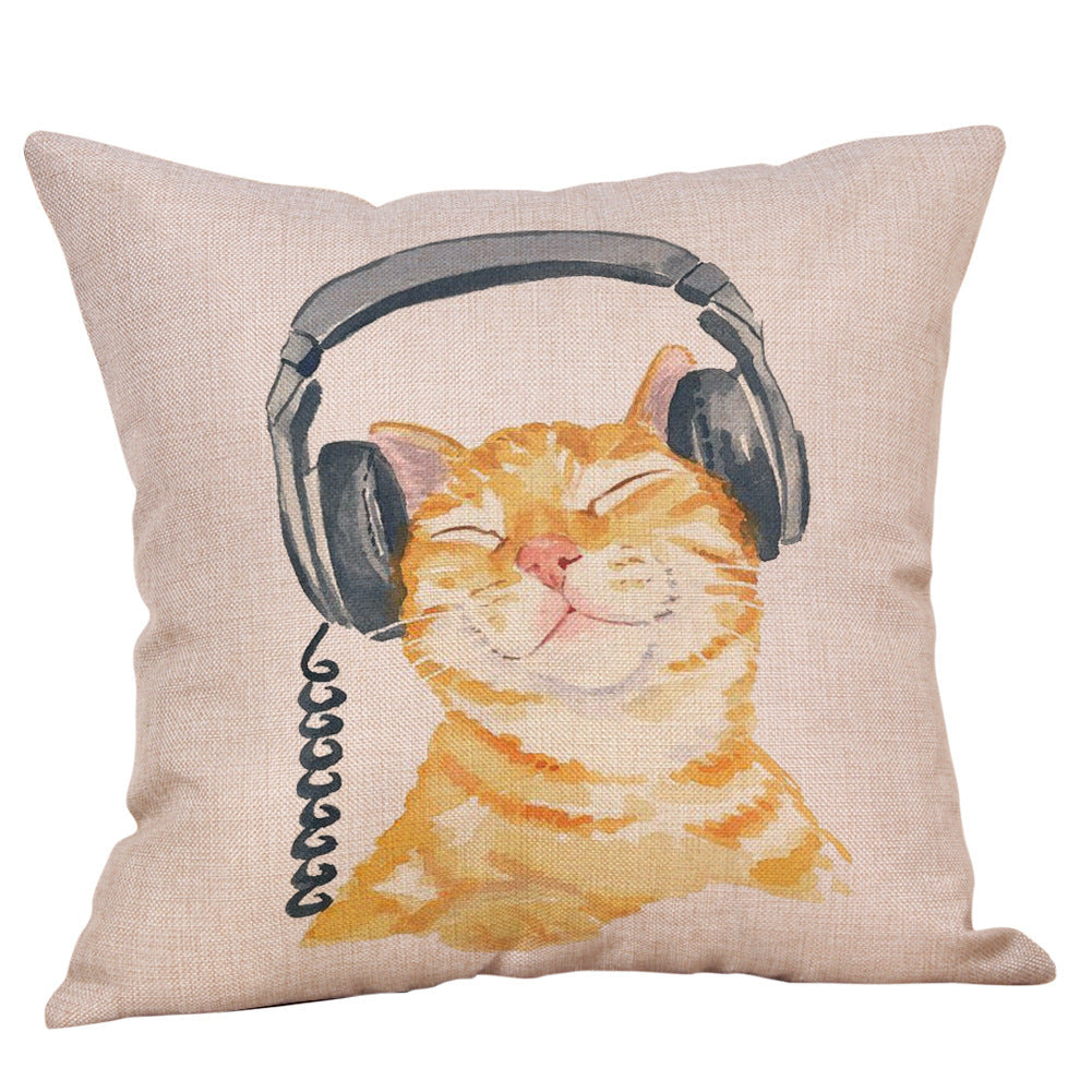 HKM-558547 Cartoon Hand-painted Cat and Rabbit Pillow Cover - 45x45cm Spandex Cushion Cover with Floral Design