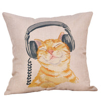 HKM-558547 Cartoon Hand-painted Cat and Rabbit Pillow Cover - 45x45cm Spandex Cushion Cover with Floral Design