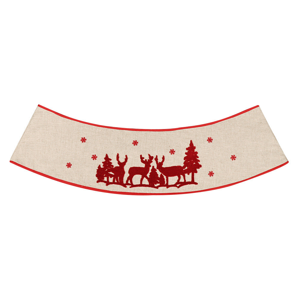 HKM-558611 Elk Tree Skirt in Linen - Foldable Holiday Decoration for Christmas Tree