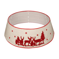 HKM-558611 Elk Tree Skirt in Linen - Foldable Holiday Decoration for Christmas Tree
