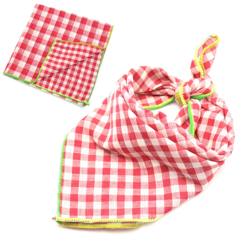 HKM-558867 Reversible Plaid Cotton Pet Scarf - Fashionable Lattice Design for Dogs and Cats, 45x45cm