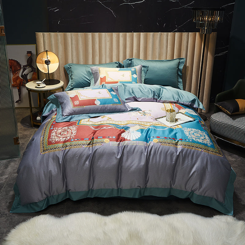HKM-558995 Four-Piece Cotton Duvet Cover Set with Plant and Flower Patterns for Spring and Summer