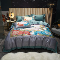 HKM-558995 Four-Piece Cotton Duvet Cover Set with Plant and Flower Patterns for Spring and Summer
