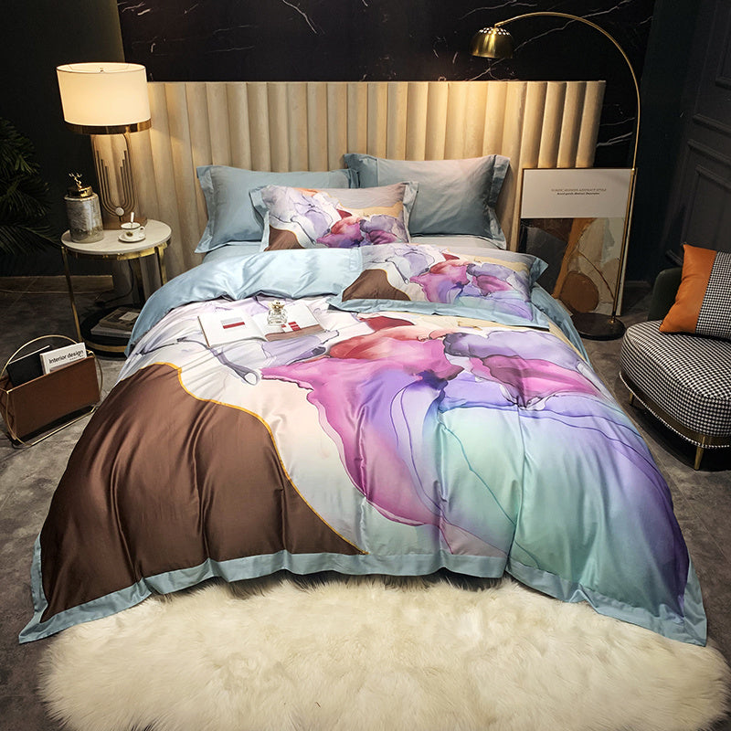 HKM-558995 Four-Piece Cotton Duvet Cover Set with Plant and Flower Patterns for Spring and Summer