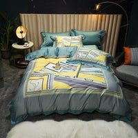 HKM-558995 Four-Piece Cotton Duvet Cover Set with Plant and Flower Patterns for Spring and Summer
