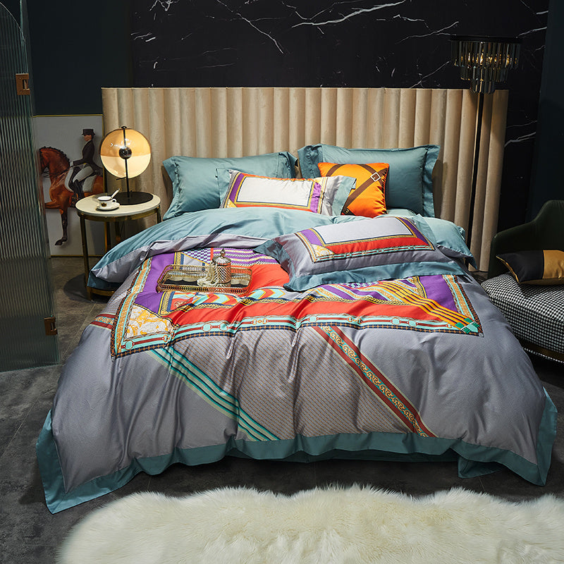 HKM-558995 Four-Piece Cotton Duvet Cover Set with Plant and Flower Patterns for Spring and Summer