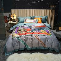 HKM-558995 Four-Piece Cotton Duvet Cover Set with Plant and Flower Patterns for Spring and Summer