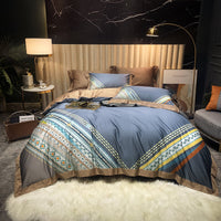 HKM-558995 Four-Piece Cotton Duvet Cover Set with Plant and Flower Patterns for Spring and Summer