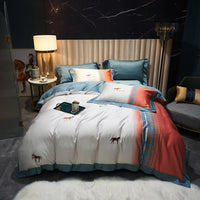 HKM-558995 Four-Piece Cotton Duvet Cover Set with Plant and Flower Patterns for Spring and Summer