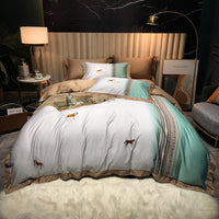 HKM-558995 Four-Piece Cotton Duvet Cover Set with Plant and Flower Patterns for Spring and Summer