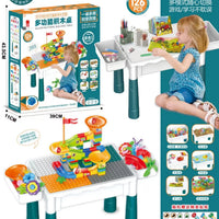 HKM-558995 Multifunctional Building Block Table with Ferris Wheel and Slide for Kids 2-14 Years