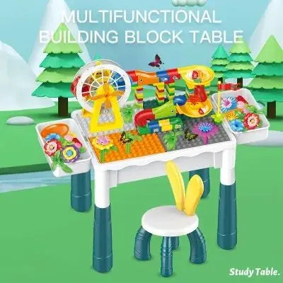 KTX-558995 Multifunctional Building Block Table with Ferris Wheel and Slide for Kids 2-14 Years