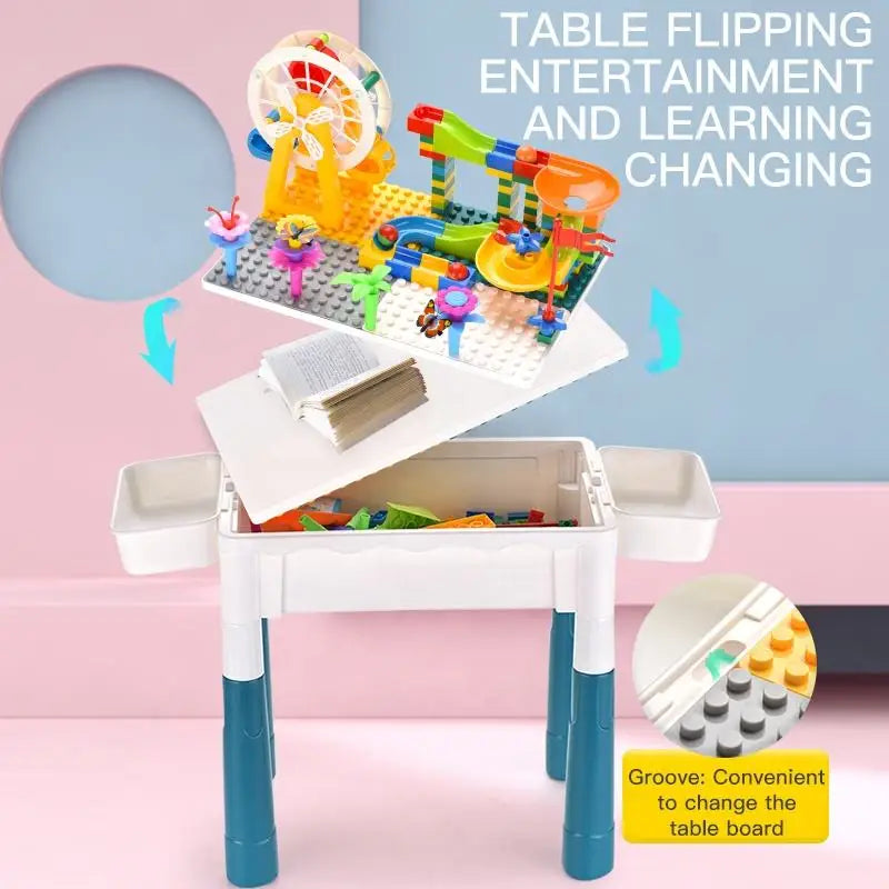KTX-558995 Multifunctional Building Block Table with Ferris Wheel and Slide for Kids 2-14 Years
