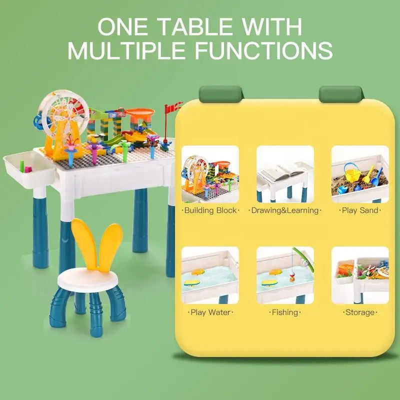 KTX-558995 Multifunctional Building Block Table with Ferris Wheel and Slide for Kids 2-14 Years