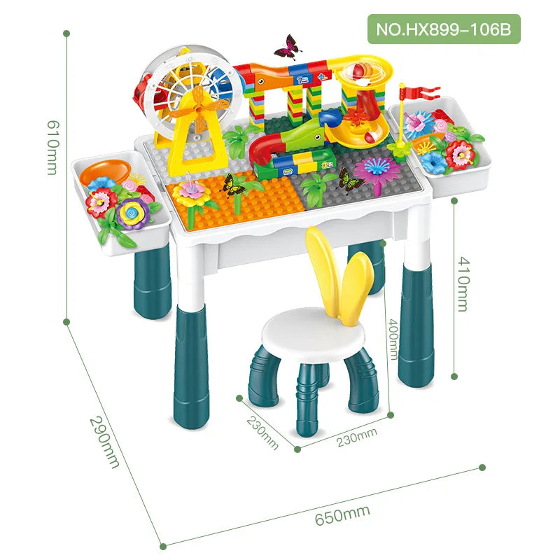 KTX-558995 Multifunctional Building Block Table with Ferris Wheel and Slide for Kids 2-14 Years