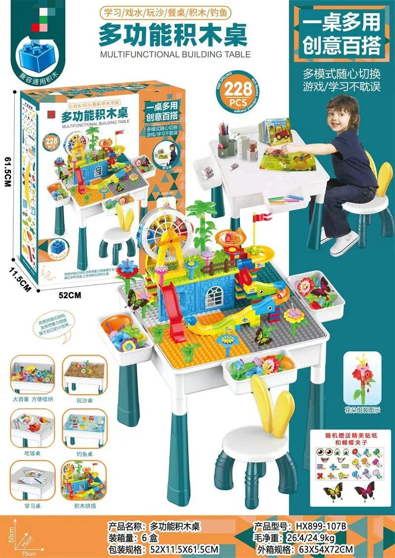 KTX-558995 Multifunctional Building Block Table with Ferris Wheel and Slide for Kids 2-14 Years