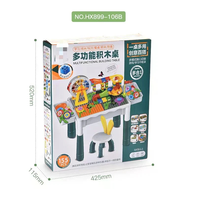 KTX-558995 Multifunctional Building Block Table with Ferris Wheel and Slide for Kids 2-14 Years