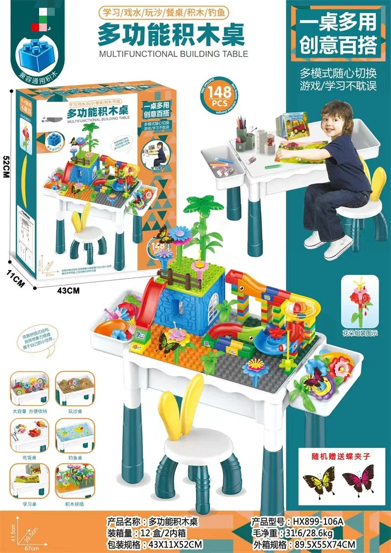 KTX-558995 Multifunctional Building Block Table with Ferris Wheel and Slide for Kids 2-14 Years