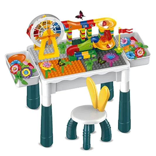 KTX-558995 Multifunctional Building Block Table with Ferris Wheel and Slide for Kids 2-14 Years