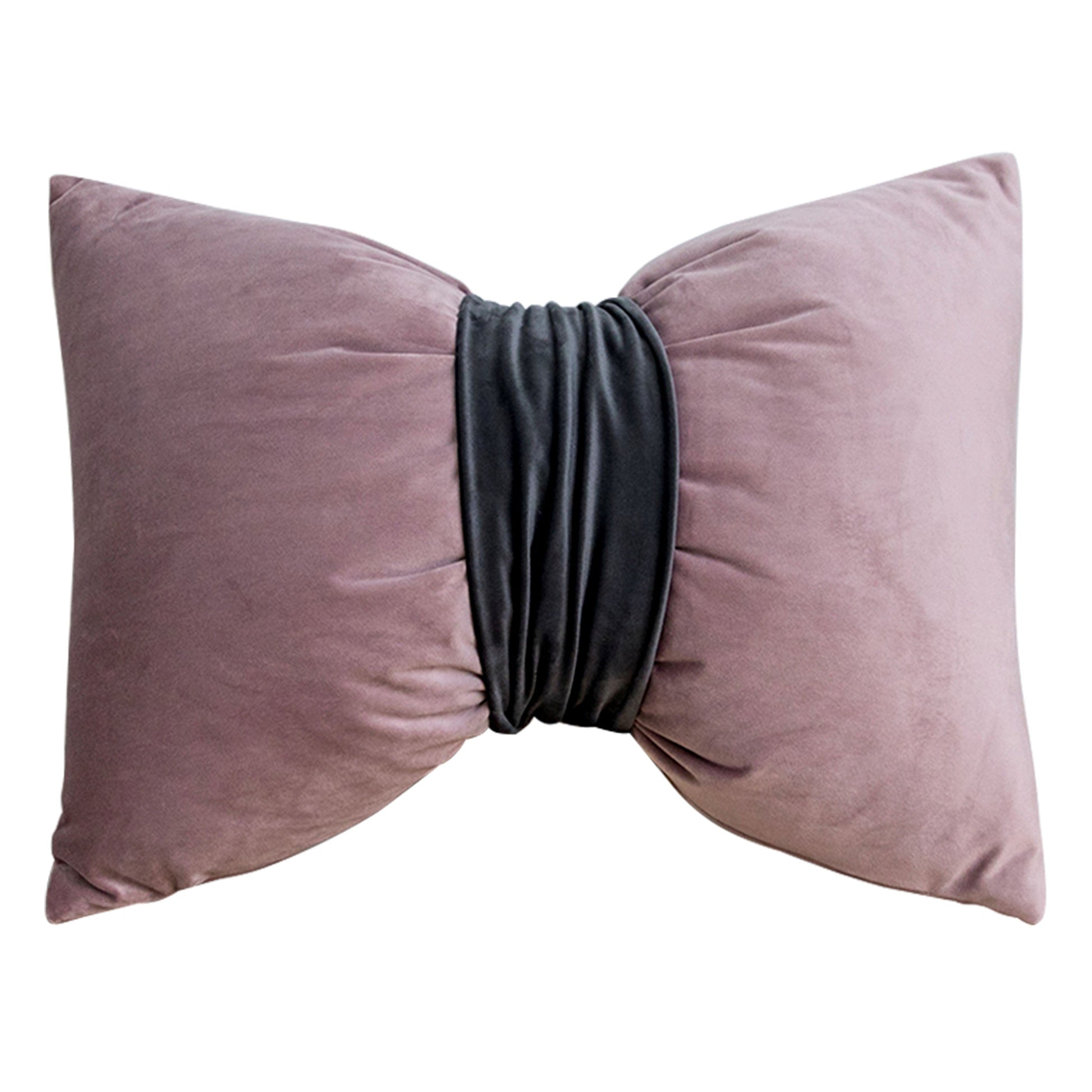 HKM-559123 Solid Velvet Bow Sofa Pillow - 37x52cm Washable Waist Cushion