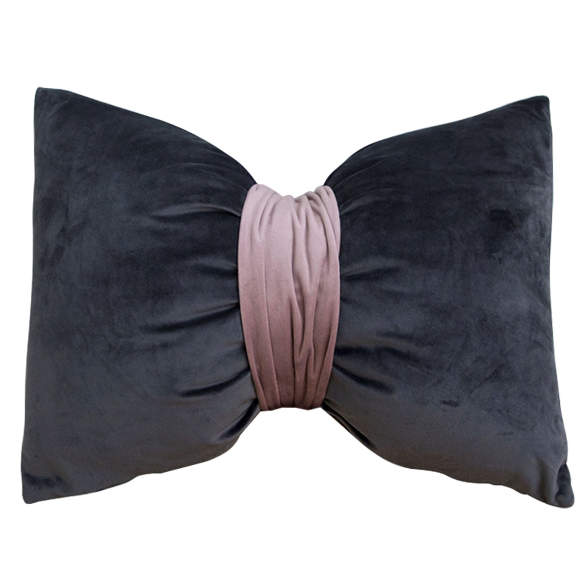 HKM-559123 Solid Velvet Bow Sofa Pillow - 37x52cm Washable Waist Cushion