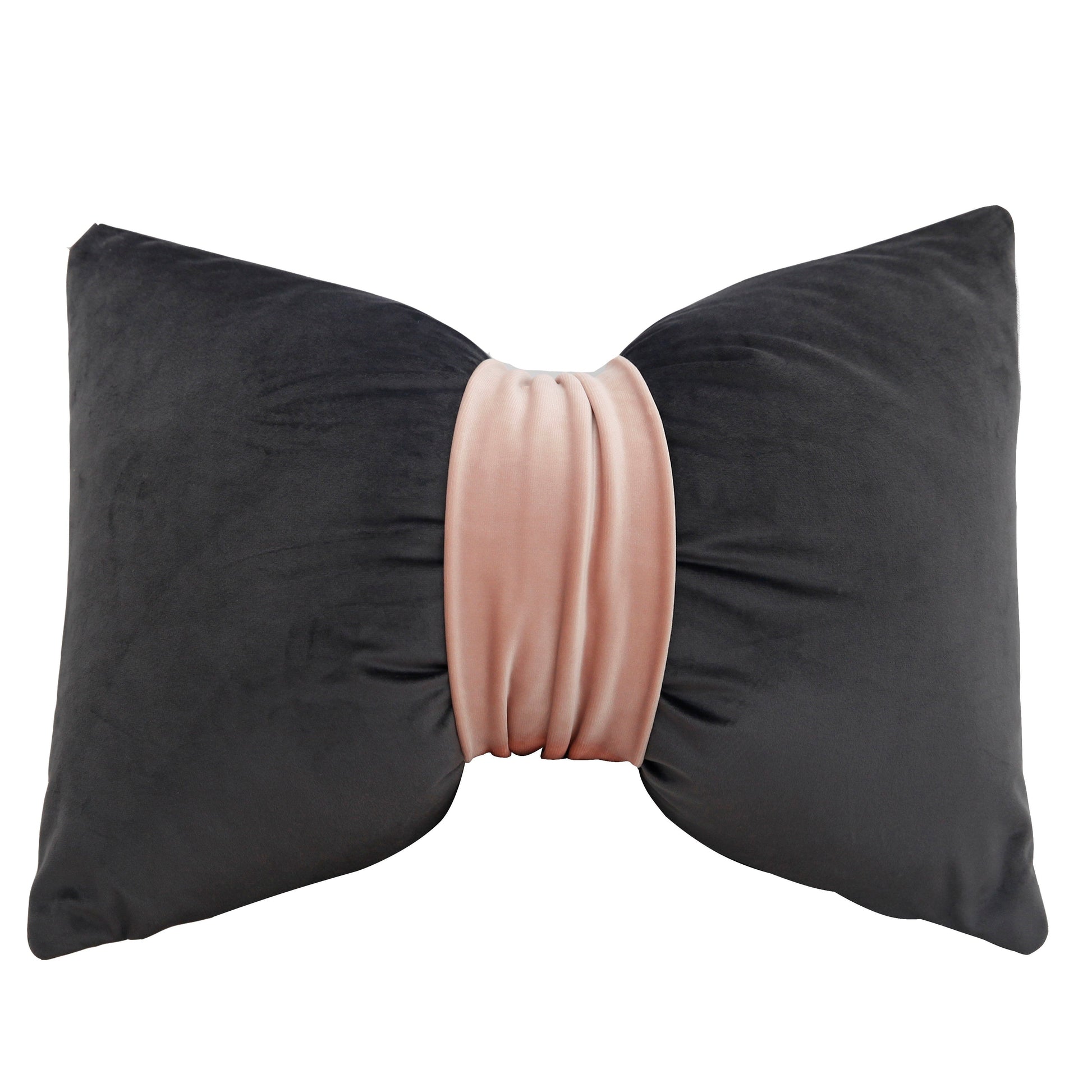 HKM-559123 Solid Velvet Bow Sofa Pillow - 37x52cm Washable Waist Cushion