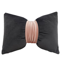 HKM-559123 Solid Velvet Bow Sofa Pillow - 37x52cm Washable Waist Cushion