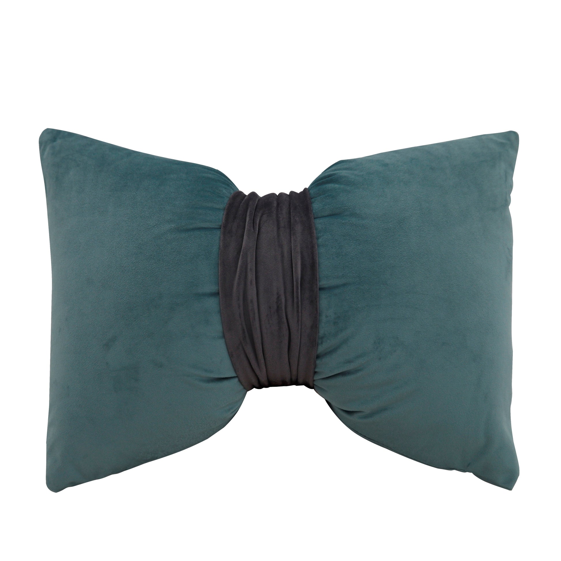 HKM-559123 Solid Velvet Bow Sofa Pillow - 37x52cm Washable Waist Cushion