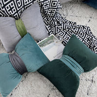HKM-559123 Solid Velvet Bow Sofa Pillow - 37x52cm Washable Waist Cushion