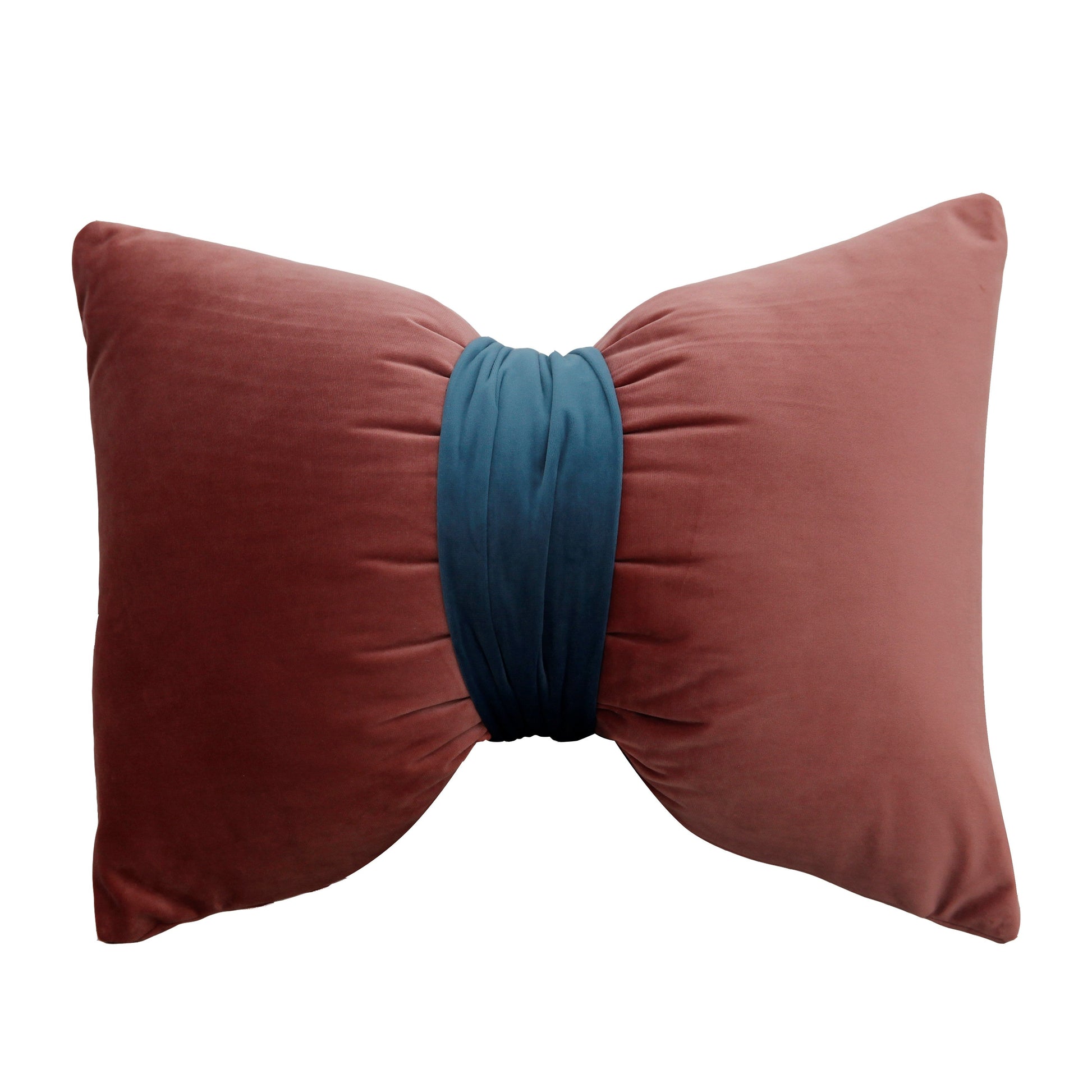 HKM-559123 Solid Velvet Bow Sofa Pillow - 37x52cm Washable Waist Cushion