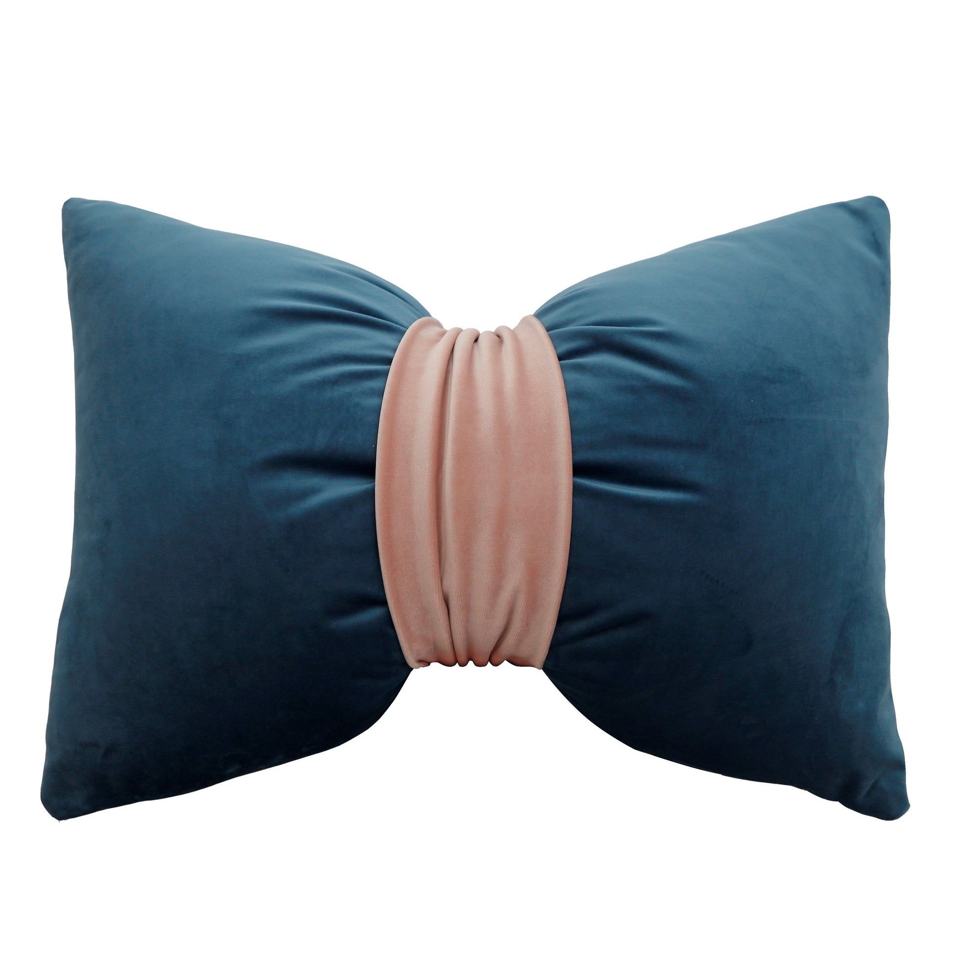 HKM-559123 Solid Velvet Bow Sofa Pillow - 37x52cm Washable Waist Cushion