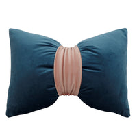 HKM-559123 Solid Velvet Bow Sofa Pillow - 37x52cm Washable Waist Cushion