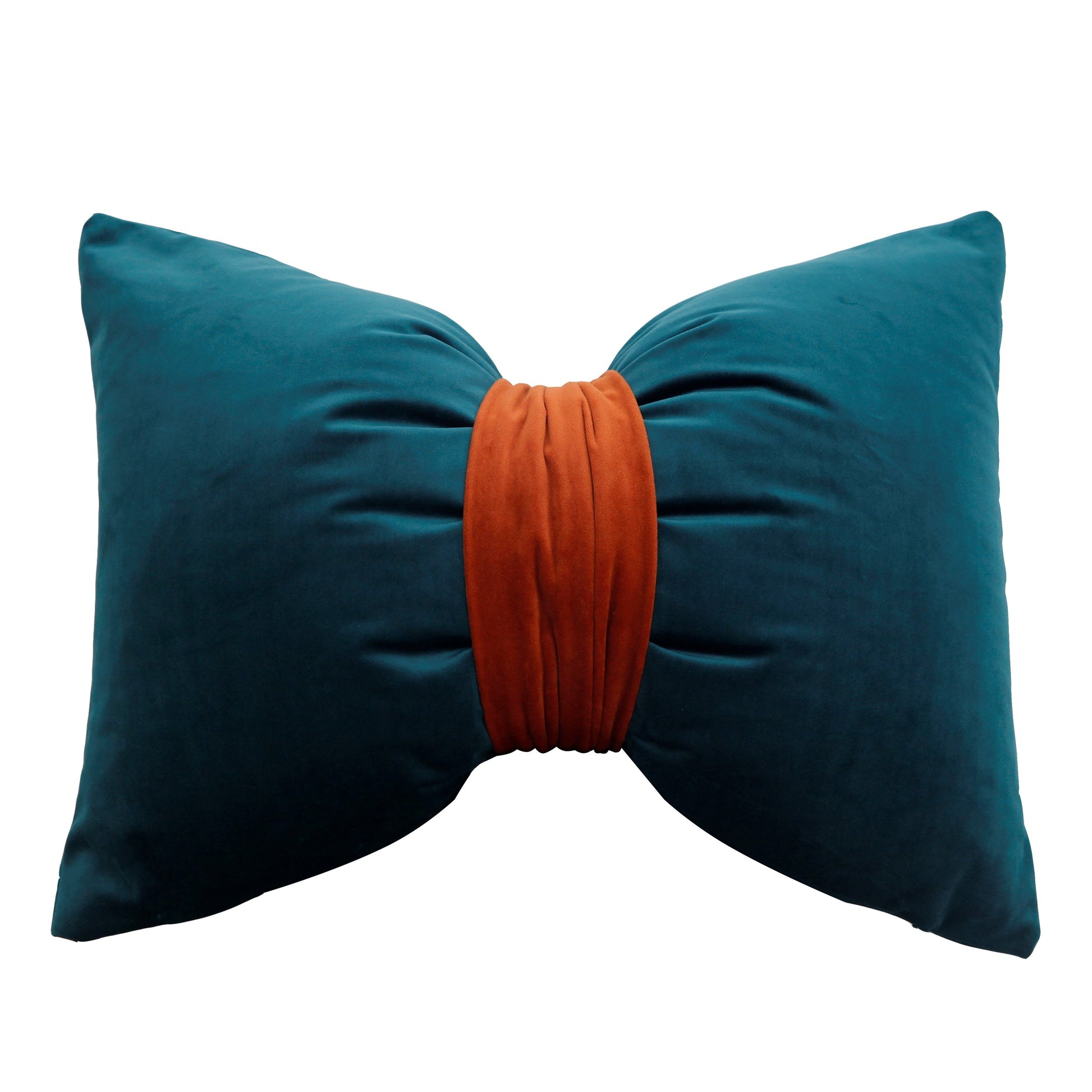 HKM-559123 Solid Velvet Bow Sofa Pillow - 37x52cm Washable Waist Cushion