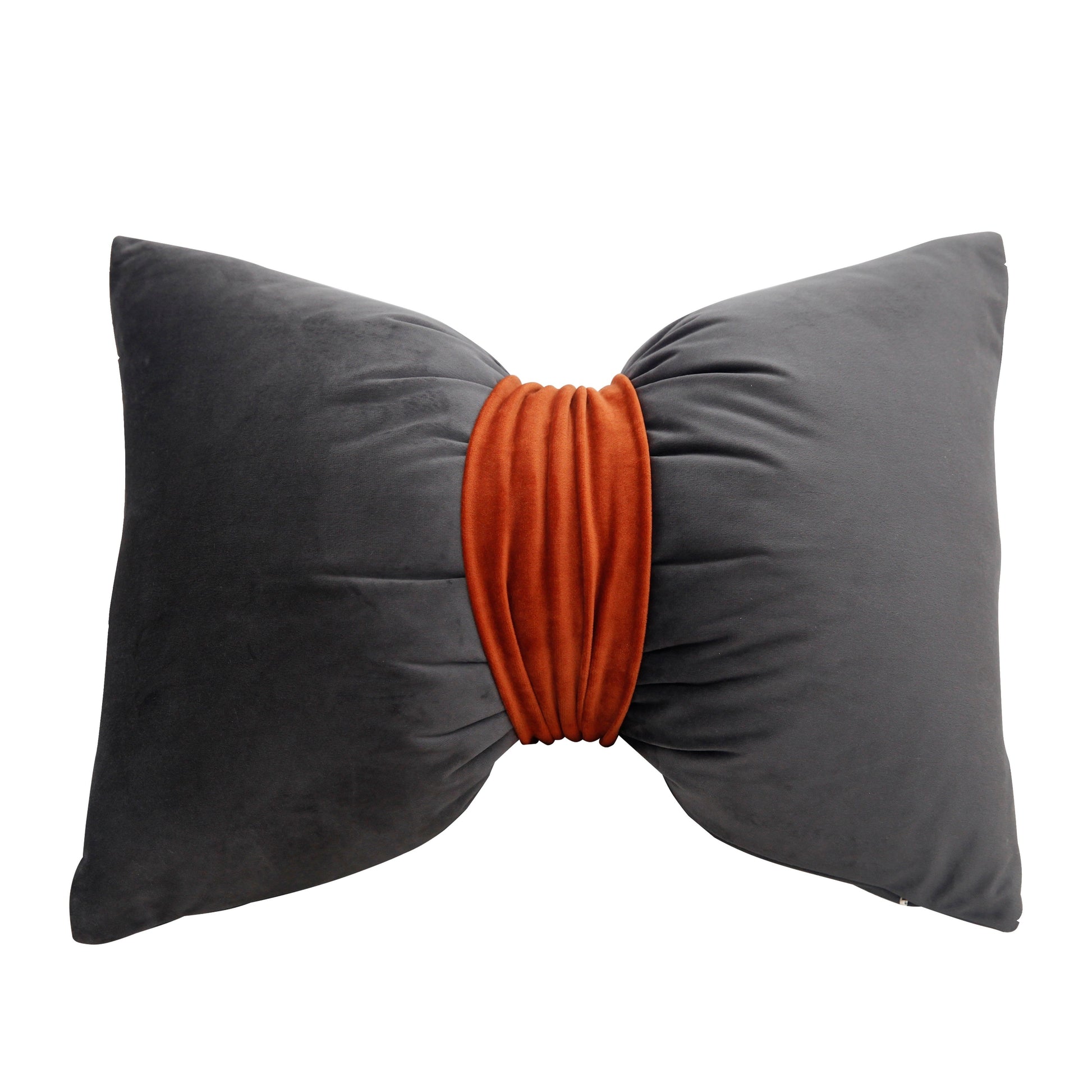 HKM-559123 Solid Velvet Bow Sofa Pillow - 37x52cm Washable Waist Cushion