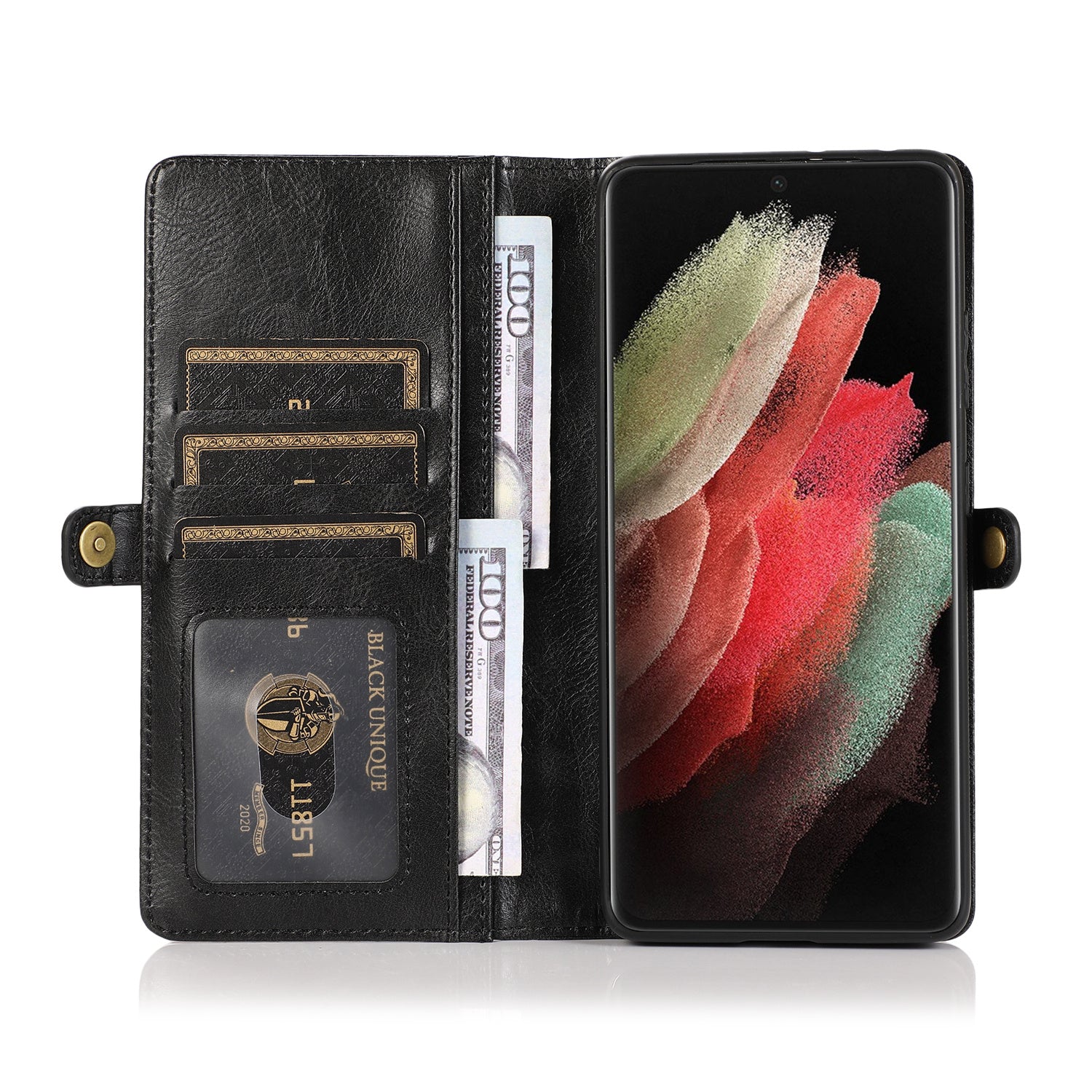 HKM-559251 Two-in-One Wallet Style Multi-Function Card Mobile Phone Holster for Samsung