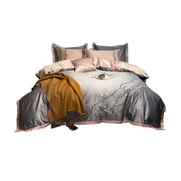 HKM-559315 Four-Piece Set of 100% Long-Staple Cotton Bedding for 1.5m and 1.8m Beds, Embroidered Design