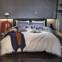 HKM-559315 Four-Piece Set of 100% Long-Staple Cotton Bedding for 1.5m and 1.8m Beds, Embroidered Design