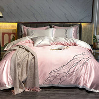 HKM-559315 Four-Piece Set of 100% Long-Staple Cotton Bedding for 1.5m and 1.8m Beds, Embroidered Design