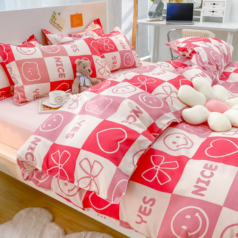 HKM-559315 Soft Cotton Four-Piece Bedding Set with Pillowcases and Duvet Cover in Modern Design