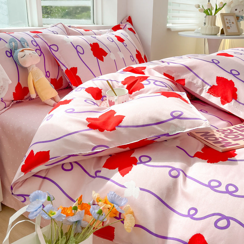 HKM-559315 Soft Cotton Four-Piece Bedding Set with Pillowcases and Duvet Cover in Modern Design